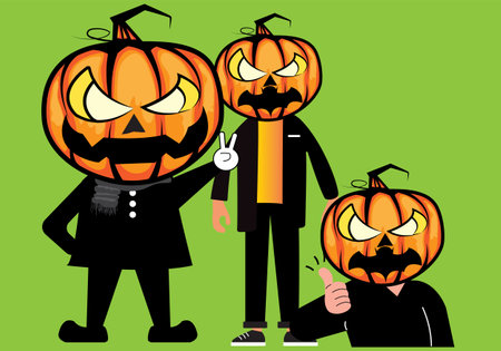 Vector Cartoon Man Wearing Pumpkin Devil Halloween.のイラスト素材