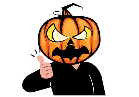 Vector Cartoon Man Wearing Pumpkin Devil Halloween.のイラスト素材