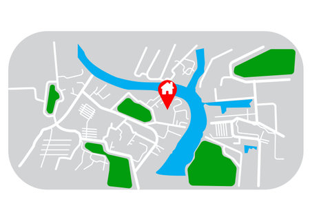 Travel map with pins and house symbols : Vector.のイラスト素材