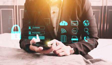 Concept : Cybersecurity Global network security technology,  protect personal information....