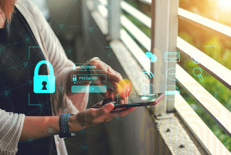 Concept : Cybersecurity Global network security technology,  protect personal information....