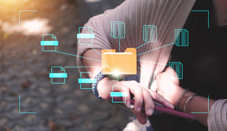 Concept : Document management system , folder and document icon software, searching and managing...