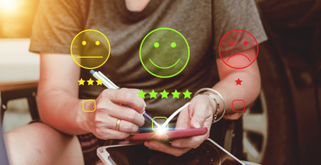 Users rate the service experience on the online application Concept : Customer Satisfaction Survey...