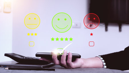 Users rate the service experience on the online application Concept : Customer Satisfaction Survey...