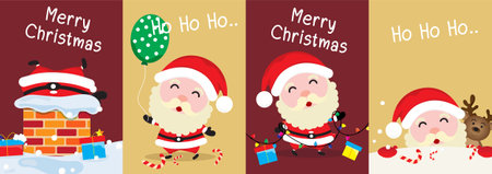 Merry Christmas and happy new year greeting card with cute Santa Claus collection. Holiday cartoon characters set. Vector Illustator.のイラスト素材
