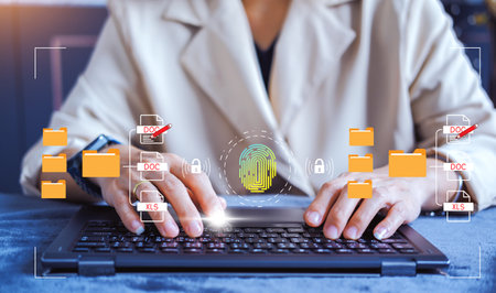 Concept : Document management system , folder and document icon software, searching and managing...