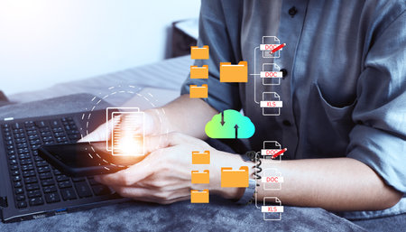 Concept : Document management system , folder and document icon software, searching and managing...
