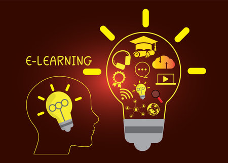 E-learning Internet Technology education concept online learning with webinars, video tutorials,...
