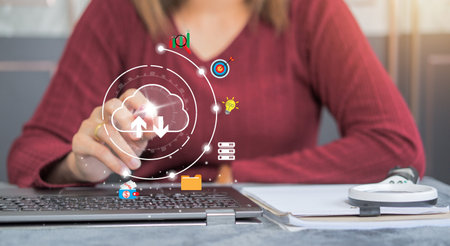 virtual cloud icon concept of big data access, global network connection, data search, use of...