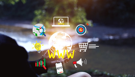 Concept of digital marketing materials Advertise your website, email, social network, SEO, video,...