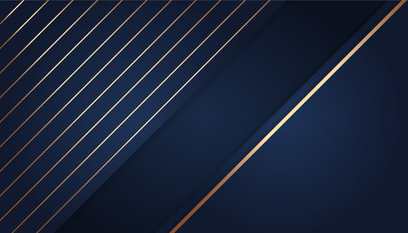 Modern luxury abstract background with golden line elements glowing pattern. Elegant curve geometric shapes on dark blue background. Vector illustration for designのイラスト素材