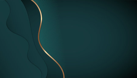Modern luxury abstract background with glowing golden line elements. Beautiful geometric shapes on luxury green gradient background. vector for designのイラスト素材