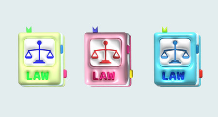 3D illustration. Book symbol icon with cover of legal scales.