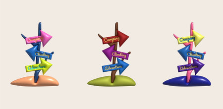 3D illustration camp wooden pointer for camping and outdoor travel expeditionの写真素材