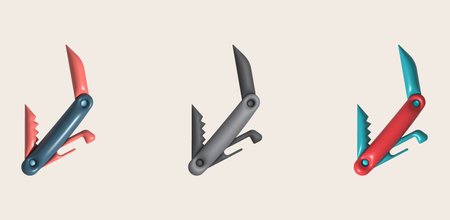 3D illustration folding knife camping, compact expedition knife. Penknife multi-tool.