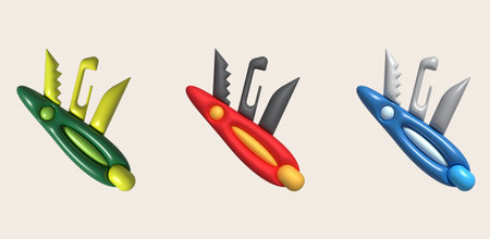 3D illustration folding knife camping, compact expedition knife. Penknife multi-tool.