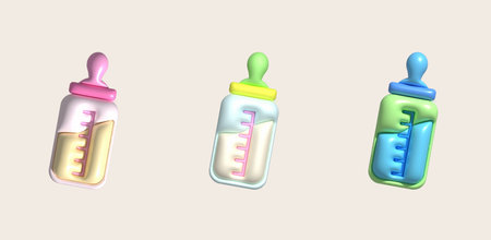 3D icon. Baby feeding bottle. Nutrition in plastic container for newborn baby.の写真素材