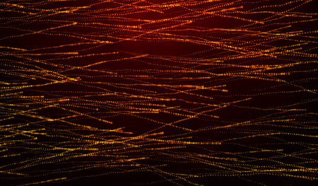 3D abstract digital technology red particles on red background.