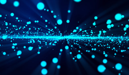 3D abstract digital technology blue light particles network on blue background.