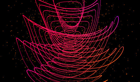 3D abstract digital technology pink light particles network wave on black background.