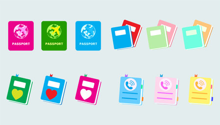 Collection illustration Book symbol icon.Set of Passports, income and expenditure books, bibles, phone books, etc.のイラスト素材