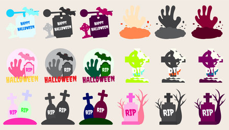 Collection Grave for Halloween. RIP. Ancient grave.set of Halloween elements.のイラスト素材