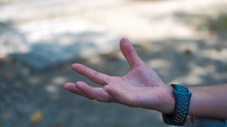 Business woman holding hands, suitable for infographics.の写真素材