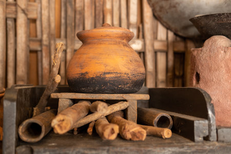 A wide variety of kitchen utensils for traditional Asian cooking.の写真素材