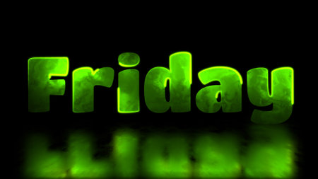 Looping neon glow effect friday word, black background.