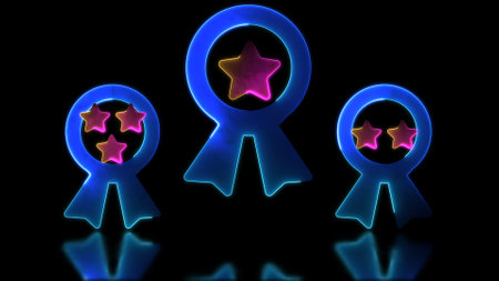 Looping neon glow effect 1st, 2nd and 3rd prize icons, black background.