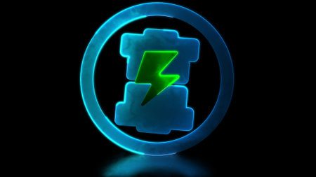 Looping neon glow effect Battery charger icon, black background