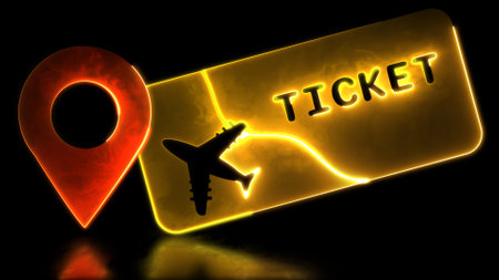 Looping neon glow effect Flight check-in icon, black background