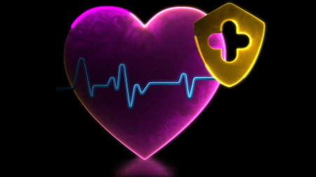 Looping neon glow effect Heart showing a running pulse, black background