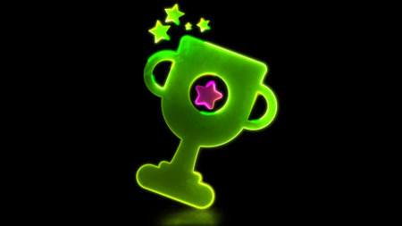 Looping neon glow effect Champion trophy icon, black backgroundの写真素材