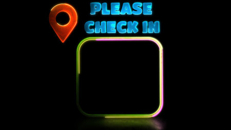 Looping neon glow effect Place check-in frame, black background