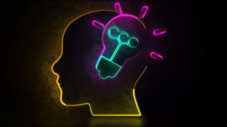 Looping neon glow effect Light bulb icon showing idea, black backgroundの写真素材