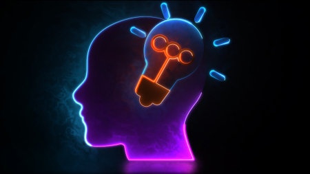 Looping neon glow effect Light bulb icon showing idea, black backgroundの写真素材