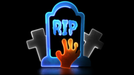 Looping neon glow effect Halloween grave, black background