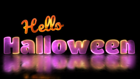 Glowing looping Halloween word neon frame effect, black background.の写真素材
