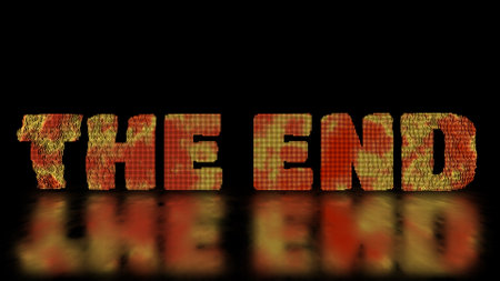 The end word letter effect scattered swirling, black backgroundの写真素材