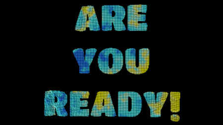 Are you ready word letter effect scattered swirling, black background