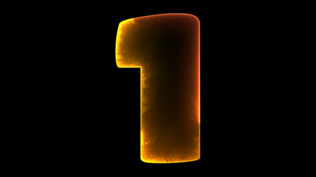 Glowing looping numbers 1 neon effect, black background.