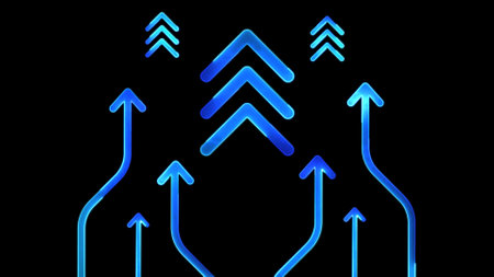 Glowing looping icon investment graph neon effect, black background