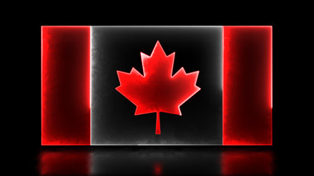Looping neon glow effect icons, national flag of Canada, black backgroundの写真素材