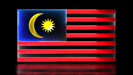 Looping neon glow effect icons, national flag of Malaysia, black backgroundの写真素材