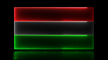 Looping neon glow effect icons, national flag of Hungary, black backgroundの写真素材