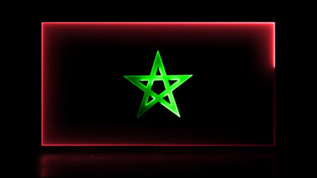 Looping neon glow effect icons, national flag of Morocco, black backgroundの写真素材