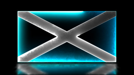 Looping neon glow effect icons, national flag of Scotland, black backgroundの写真素材