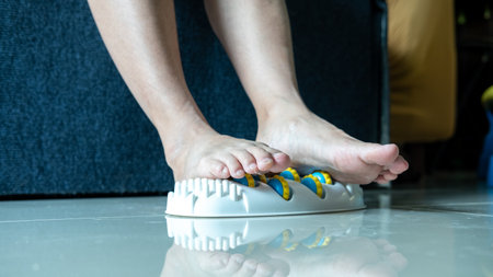 A womanâ€™s legs in a foot massager, showing the struggle with foot pain and desire for...