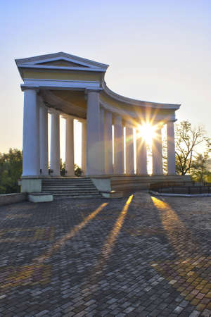 Colonnada on city quay at early morningの写真素材